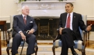 Edward Kennedy (l.), hier bei einem Besuch bei US-Präsident Obama im Weißen Haus. Foto: ap