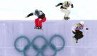 Tollkühne Brettspringer: Der Deutsche David Speiser, Stefano Pozzolini aus Italien und der Kanadier Robert Fagan während des olympischen Viertelfinal-Rennens. Foto: dpa