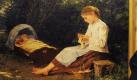 Sotheby's versteigert in Zürich eine Reihe von Gemälden im Wert von zwei bis vier Millionen Euro das Stück. Albert Ankers Strickendes Mädchen, Kleinkind in der Wiege hütend von 1885 gehört dazu. Foto: dapd