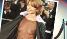 Die spanische Schausoielerin Victoria Abril zeigt am Samstag abend (10.5.97) in Cannes auf dem Weg zum Galaaufführung des Films 'The Brave' von Johnny Depp den Fotografen ihr transparentes Abendkleid. dpa Foto: occ, dpa/ iStockphoto (Montage)