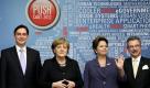 Sind nicht nur auf der Cebit 2012 vernetzt: Niedersachsen Ministerpräsident David McAllister, Bundeskanzerlin Angela Merkel, Brasiliens Präsidentin Dilma Rousseff und Dieter Kempf, Präsident des Bundesverbandes Informationswirtschaft, Telekommunikation und neue Medien. Foto: dapd
