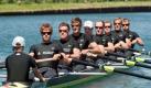 Der neue Deutschland-Achter fährt auf dem Dortmund-Ems-Kanal in Dortmund zu einer kurzen Trainingsfahrt. Im Boot sitzen (von links nach rechts) Steuermann Martin Sauer und die fleißigen Ruderer Sebastian Schmidt, Toni Seifert, Lukas Müller, Richard Schmidt, Florian Mennigen, Kristof Wilke, Maximilian Reinelt und Gregor Hauffe. Foto: dpa