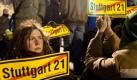 Gegner des Bahnprojekts Stuttgart 21 blockieren am Dienstagmorgen (08.02.2011) in Stuttgart am Nordflügel des Hauptbahnhofs eine Straße. Unter starkem Polizeischutz und dem wütenden Protest von mehr als tausend Demonstranten sind die Bauarbeiten für das umstrittene Bahnprojekt Stuttgart 21 fortgesetzt worden. Foto: Uwe Anspach dpa/lsw +++(c) dpa - Bildfunk+ Foto: dpa