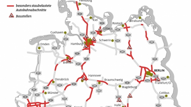 Auf diesen Strecken ist die Stau-Gefahr im Sommer 2017 am größten.