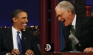 US-Präsident Barack Obama nimmt es in einer Aufzeichnungspause bei Talkstar David Letterman locker. Foto: ap