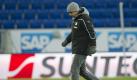 Hoffenheims Trainer Holger Stanislawski verlässt mit gesenktem Kopf nach Spielende das Spielfeld. Foto: Uwe Anspach Foto: dpa