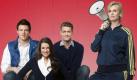 (V.li.n.re.): Finn Hudson (Cory Monteith), Rachel Berry (Lea Michele), Will Schuester (Matthew Morrison) und Sue Sylvester (Jane Lynch). Foto: Fox Broadcasting Co