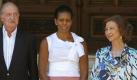 Die US-First Lady mit dem spanischen Königspaar. In den USA regt sich Kritik an den hohen Kosten für den Besuch Michelle Obamas in Europa. Foto: dpa