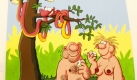 Die Comiczeichnung 'Adam und Eva' des Comic-Zeichners Ralf König betrachtet am Donnerstag (17.09.2009) eine Mitarbeiterin der Ludwiggalerie Schloss Oberhausen. Die Ausstellung 'Der Eros der Nasen' zeigt vom 20. September 2009 bis zum 31.Januar 2010 erstmalig einen umfassenden Überblick über sein Comicschaffen. Foto: Roland Weihrauch dpa/lnw +++(c) dpa - Bildfunk+++ Foto: dpa
