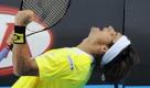 Spain's David Ferrer celebrates after defeating Canada's Milos Raonic in their fourth round match at the Australian Open tennis championships in Melbourne, Australia, Monday, Jan. 24, 2011. (AP Photo/Andrew Brownbill) Foto: dapd