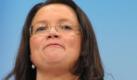 Die designierte SPD-Generalsekretärin Andrea Nahles spricht am Freitag (13.11.2009) auf dem SPD-Bundesparteitag in der Messe Dresden. Sechs Wochen nach der Bundestagswahl findet vom 13.11. bis 15.11.2009 in Dresden der Bundesparteitag der SPD statt. Foto: Ralf Hirschberger dpa/lsn +++(c) dpa - Bildfunk+++ Foto: dpa