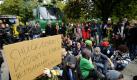 Ein Demonstrant haelt am Donnerstag (30.09.10) in Stuttgart waehrend einer Demonstration gegen die Faellung der Baeume im Schlossgarten im Zusammenhang mit dem Bahnprojekt 'Stuttgart 21' ein Schild mit der Aufschrift 'Chuck Norris koennte euren Tiefbahnhof bauen... Bei einem Polizeieinsatz gegen Gegner des umstrittenen Bahnprojekts 'Stuttgart 21' sind nach Angaben der Demonstranten am Donnerstag zahlreiche Menschen verletzt worden. Mehrere Hundert Demonstranten seien wegen Augenverletzungen behandelt worden, teilten die Projektgegner mit
 Foto: dapd