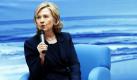 US-Außenministerin Hillary Clinton spricht bei einer Veranstaltung des arabischen Fernsehsenders Al Jazeera in Doha. Die Reise nach Katar soll die Beziehung der USA mit dem muslimischen Land stärken. Foto: dpa