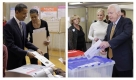 In this two picture combination, on the left, Democratic presidential candidate Sen. Barack Obama, D-Ill., left, and his wife Michelle, cast their votes at a polling place in Chicago; and on the right, Republican presidential candidate Sen. John McCain, R-Ariz., accompanied by his wife Cindy, votes in the 2008 presidential election at the Albright United Methodist Church in Phoenix. (AP Photo/Jae Hong, Stephan Savoia) Foto: ap