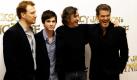 Chris Columbus' neuer Film Percy Jackson - Diebe im Olymp feiert in London Premiere. Die Hauptdarsteller (von rechts nach links) Kevin McKidd, Logan Lerman, Steve Coogan und Pierce Brosnan feiern mit. Foto: ap