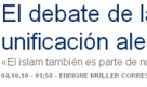 El debate de la inmigración se cuela en la fiesta de la unificación alemana
«El islam también es parte de nuestro país», subraya el presidente antes de pedir a los extranjeros que trabajen por su integración 

http://www.diariovasco.com/v/20101004/mundo/debate-inmigracion-cuela-fiesta-20101004.html Foto: news.de