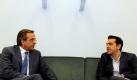 Der Konservative Antonis Samaras (l) ist bei der Regierungsbildung in Griechenland gescheitert. Dem nächsten Kandidaten, dem radikalen Linken Alexis Tsipras, werden noch weniger Chancen eingeräumt. Foto: Willy Antoniou Foto: dpa