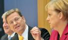 Die Parteichefs der Koalition: Seehofer (CSU), Westerwelle (FDP) und Merkel (CDU). Foto: dpa