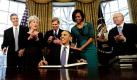 Präsident Barack Obama unterzeichnet im Oval Office im Weißen Haus ein Memorandum gegen Fettleibigkeit bei Kindern. Foto: ap
