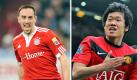 Franck Ribéry ist ein echter Gewinn für die Bayern, wenn er verletzungsfrei ist. Sein Spielverständnis ist überragend. Mit Thomas Müller bildet er ein kongeniales Offensiv-Duo. Im Hinspiel netzte er mit einem abgefälschten Freistoß ein. Gerne trifft er aber auch direkt. Ji-Sung Park hat nicht den großen Namen wie der Franzose, überzeugt aber ebenso. Ferguseon weiß was er an dem Südkoreaner hat. Er ist zweikampfstark, schnell und torgefährlich. Eine echte Allzweckwaffe in Reihen derRed Devils.  Foto: news/ dpa (Montage)