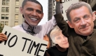 Demonstranten mit Masken des US-Präsidenten Barack Obama und des französischen Staatschefs Nicolas Sarkozy. Nicht nur am Rande des G20-Treffens in Pittsburgh gab es Demonstrationen gegen den Gipfel. Es häufen sich die Stimmen, die meinen, das G20-Treffen habe die wirklich wichtigen Dinge auf der Welt ignoriert. Foto: dpa