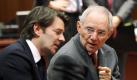 Bundesfinanzminister Schäuble im Gespräch mit seinem französischen Amtskollegen Francois Baroin zu Beginn des EU-Finanzministertreffens in Brüssel. Foto: Olivier Hoslet Foto: dpa