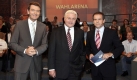 Frank-Walter Steinmeier (M.) im Kölner E-Werk mit den Chefredakteuren Andreas Cichowicz (NDR, r.) und Jörg Schönenborn (WDR, l.). Foto: WDR