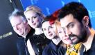 Der kanadische Regisseur Guy Maddin (von links), die Schauspielerin Nina Hoss, die italienische Jury-Präsidentin und Schauspielerin Isabella Rosselini, die britische Kostümbildnerin Sandy Powell, die australische Produzentin Jan Chapman und der iranische Regisseur Jafar Panahi bilden die internationale Jury der 61. Berlinale. Die Internationalen Filmfestspiele finden vom Donnerstag bis zum 20. Februar statt. Foto: dapd