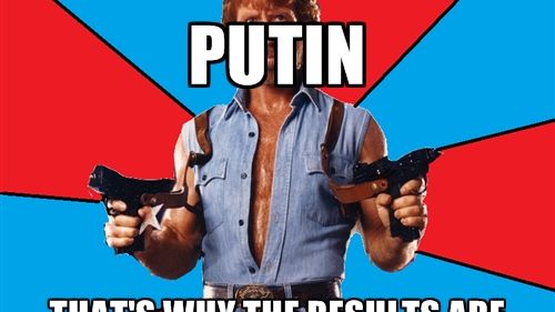 Chuck Norris ist unbesiegbar, allwissend und allmächtig. Auf einem Chuck-Norris-Meme ist seine Stimme der Grund für über 140 Prozent für Wladimir Putin. (Foto)