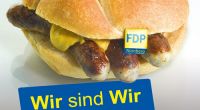 Aus Liebe zur Wurst: Mit dieser landestypischen Spezialität wirbt die FDP Nürnberg um Stimmen bei der Europawahl 2014.