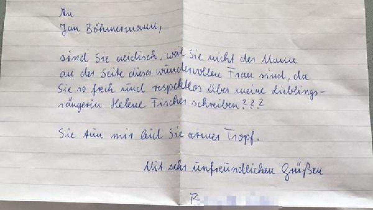 Diesen Wut-Brief erhielt ZDF-Moderator Jan Böhmermann. (Foto)