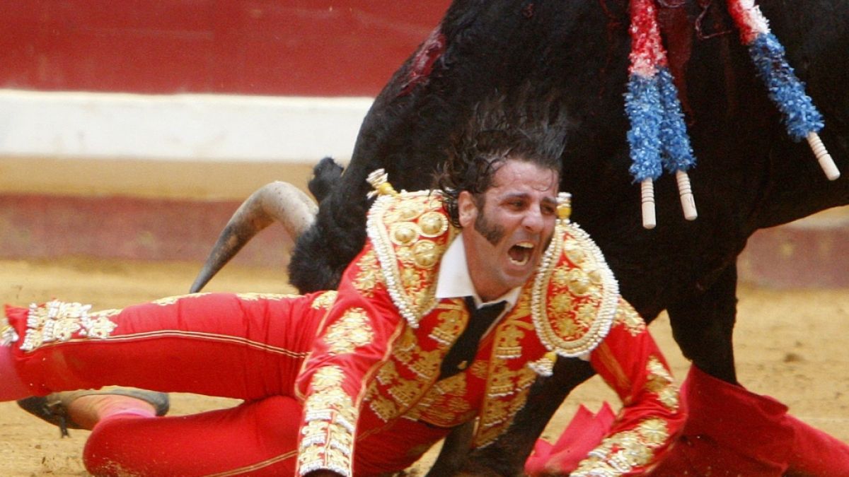Der spanische Torero Juan Jose Padilla wird im August 2009 von einem Stier schwer verletzt. (Foto)