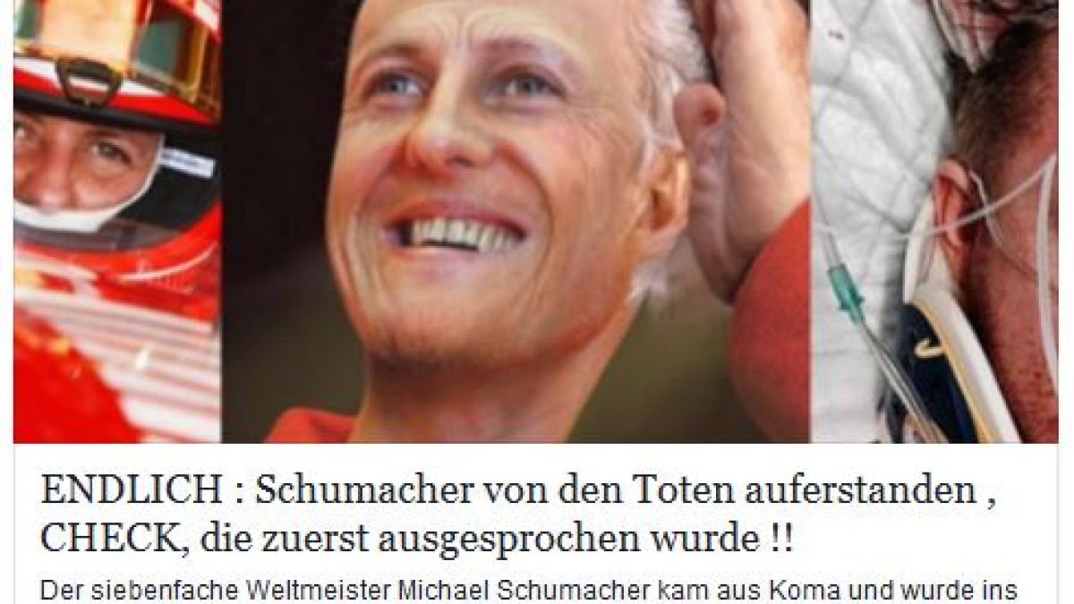 Diese Facebook-Nachricht lockt Schumi-Fans auf mysteriöse Nachrichtenseite. (Foto)