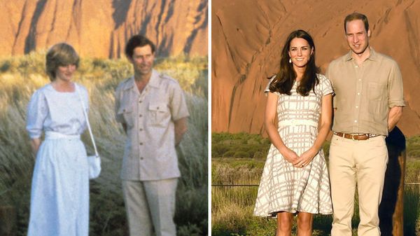 Sowohl Prinzessin Diana und Prinz Charles als auch Herzogin Kate und Prinz William besuchten bereits das Wahrzeichen Ayers Rock in Australien - und beide Prinzgemahlinnen punkteten mit einer tadellosen Kleiderwahl. (Foto)