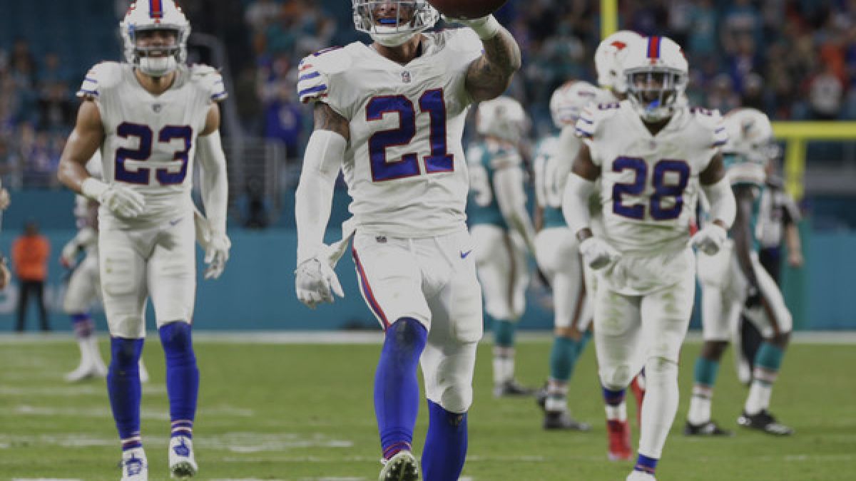 Free Safety Jordan Poyer (21, vorn) von den Buffalo Bills. (Foto)