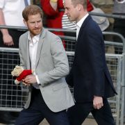 Der britische Prinz Harry (l) und sein Bruder Prinz William kehren zurück ins Schloss Windsor, nachdem sie Menschen vor dem Schloss Windsor begrüßt haben. Der britische Prinz Harry (l) und sein Bruder Prinz William kehren zurück ins Schloss Windsor, nachdem sie Menschen vor dem Schloss Windsor begrüßt haben.