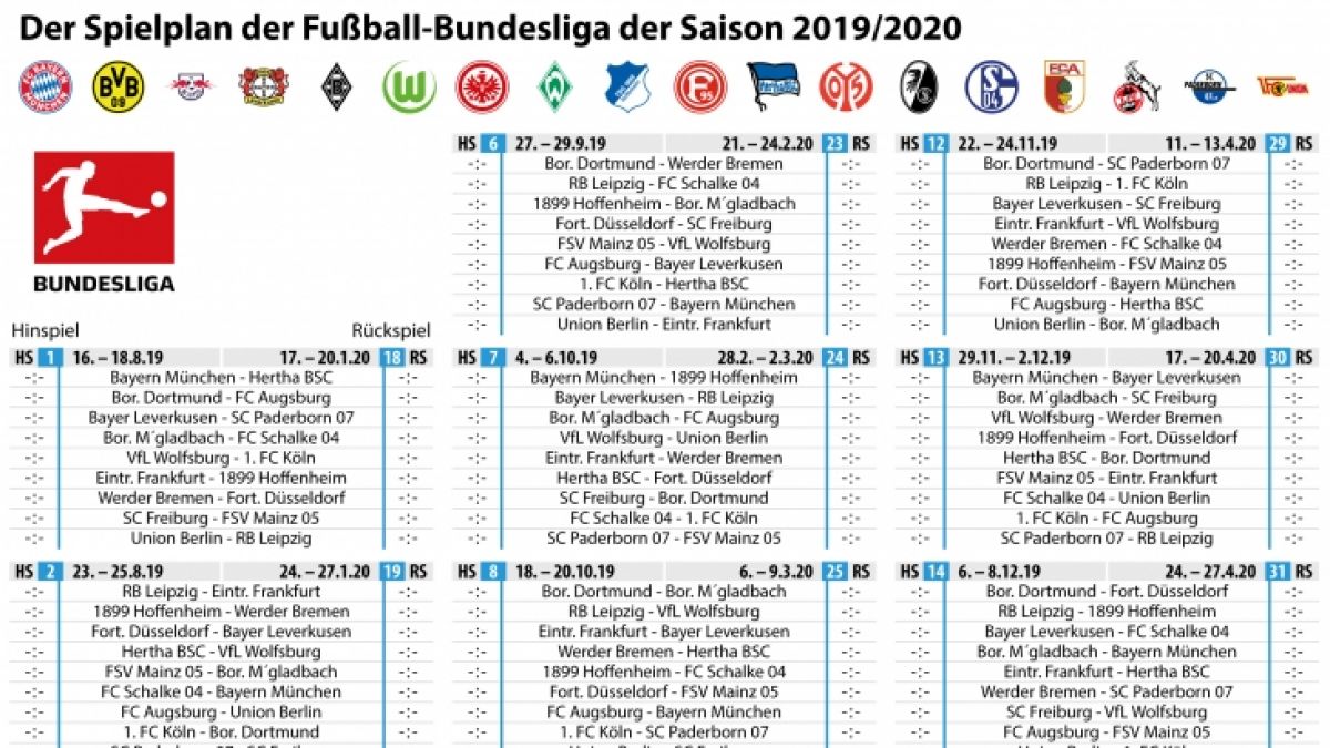 Die Spiele der Bundesliga-Saison 2019/20 auf einen Blick. (Foto)