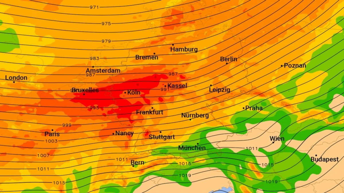 Die Karte zeigt in Rot, wo Sturmböen von mehr als 100 Stundenkilometern drohen. (Foto)