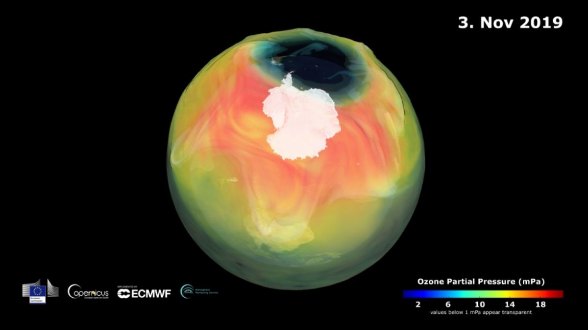 Ein 3D-gerendertes Bild der Ausdehnung des Ozonlochs. (Foto)