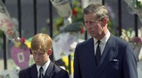 Der britisch Prinz Charles und Prinz Harry während des Trauerzuges für Prinzessin Diana.