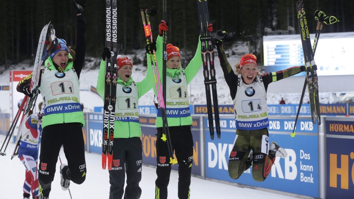 Ob die deutsche Damen-Staffel bei der Biathlon-WM 2021 wieder ausgiebig jubeln kann? (Foto)