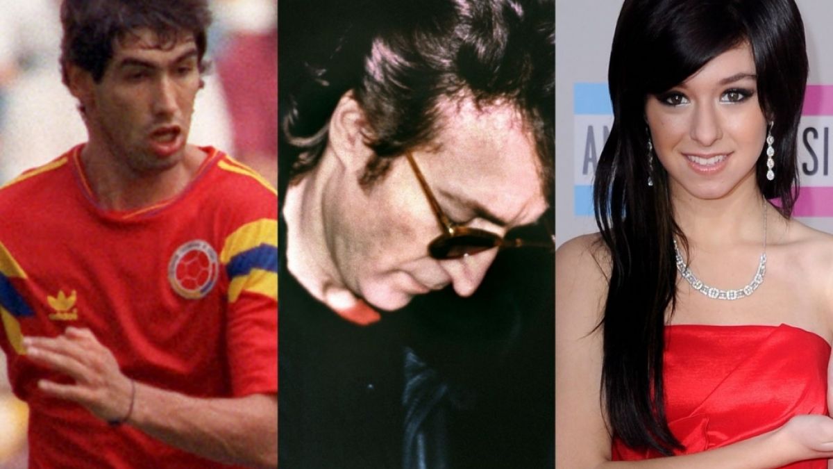 Von derangierten Fans ermordet: Fußballer Andrés Escobar, "Beatles"-Legende John Lennon und "The Voice"-Star Christina Grimmie. (Foto)