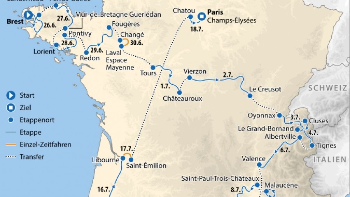 Die Strecke der Tour de France 2021 (Foto)