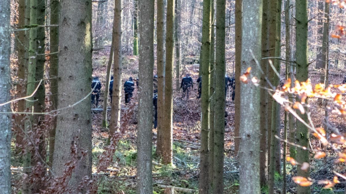 Polizisten durchsuchen ein Waldstück. Ein Waldarbeiter hatte dort einen Knochen gefunden - Ermittler fanden heraus, dass er von der vermissten Sonja Engelbrecht stamme. (Foto)