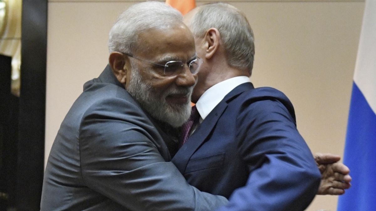 Auf Unterstützung aus Indien kann sich Wladimir Putin (r., mit Indien-Premierminister Narendra Modi) verlassen. (Foto)