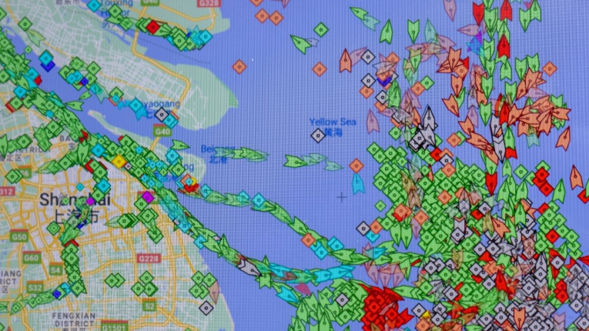 Die App "Marine Traffic" zeigt einen gigantischen Frachtschiffs-Stau vor Shanghai. (Foto)