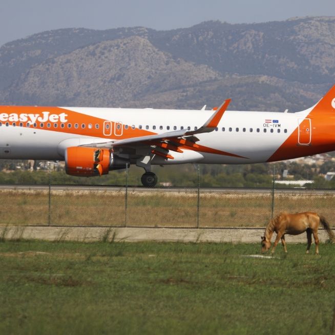 Eine Easyjet-Maschine landet am Flughafen von Palma de Mallorca.