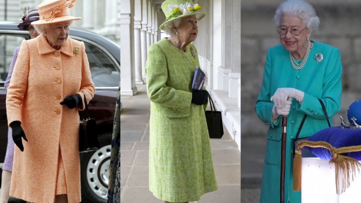 Der Bildvergleich zeigt deutlich: Seit 2011 (ganz links) hat sich Queen Elizabeth II. stark verändert. Die Aufnahme in der Mitte stammt aus dem Frühjahr 2021, im Juni 2022 (ganz rechts) zeigte sich die britische Königin so gebrechlich wie nie zuvor. (Foto)