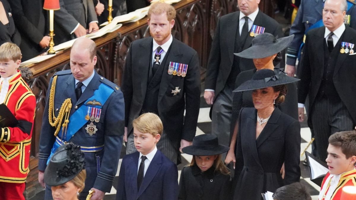 Prinz Harry und seine Nichte Prinzessin Charlotte trösteten sich bei der Beerdigung der Queen. (Foto)