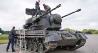 Ein deutscher Gepard-Panzer (hier auf einem Truppenübungsplatz in Schleswig-Holstein) wurde offenbar erstmals in der Ukraine auf Video festgehalten.